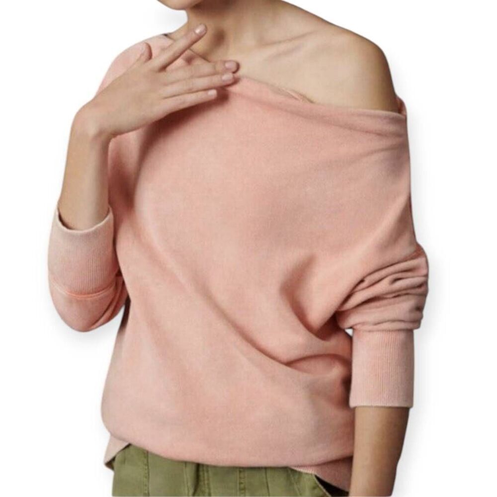 Anthropologie Blush Pink Off-Shoulder Sweatshirt